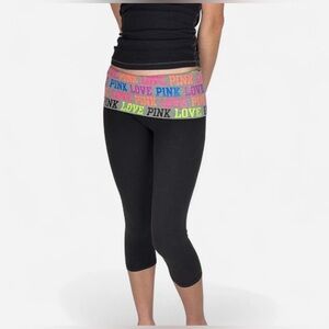 Victorias Secret PINK LOVE HEARTS Vintage Foldover Capri Pants Yoga M